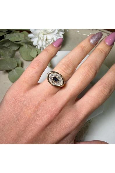 nesdesign Lacivert Zirkon Taşlı Gold Göz Yüzük ürün görseli 1