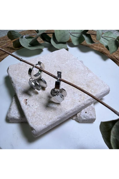 nesdesign Çelik Yuvarlak Plakalı Sallantılı Küpe ürün görseli 1