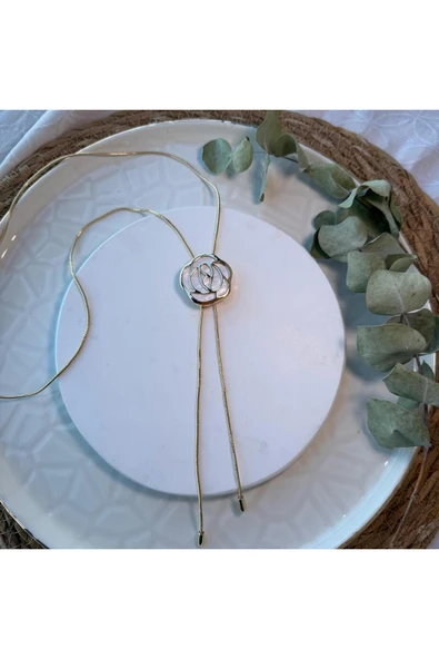 nesdesign Altın Kaplama Asansörlü Gold Sedefli Gül Kolye (90 cm) - Resim 2