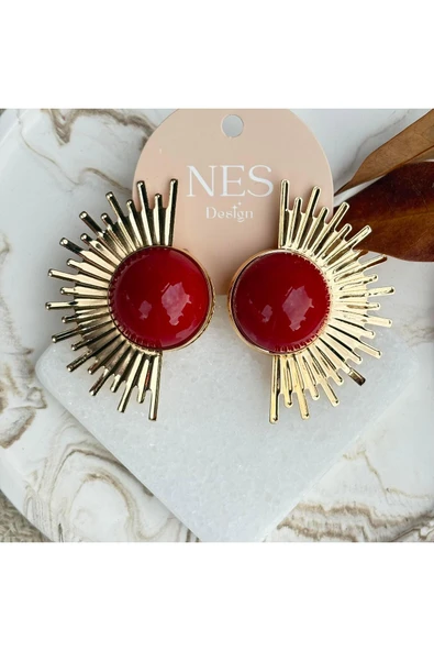 nesdesign Bordo Yarım Güneş Model Gold Küpe ürün görseli 1