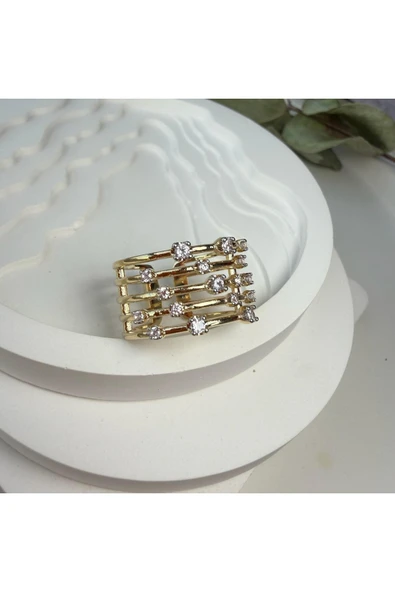 nesdesign Beş Çizgili Küçük Taşlı Ayarlanabilir Yüzük ürün görseli 1