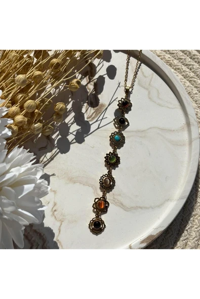 nesdesign Renkli Taşlı Etnik Desen Y Kolye (45 cm) ürün görseli 1