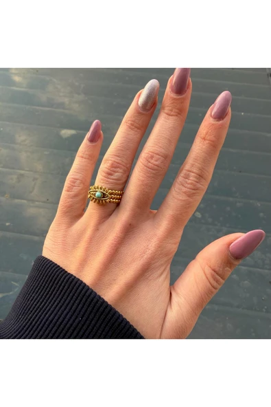 nesdesign Çelik Turkuaz Rengi Taşlı Göz Zarif Ayarlanabilir Yüzük ürün görseli 1