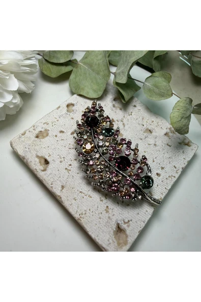 nesdesign Bronz Mor Taşlı Tüy Broş ürün görseli 1