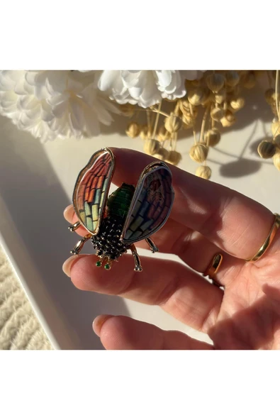 nesdesign Yeşil Gövdeli Böcek Broş - Resim 2