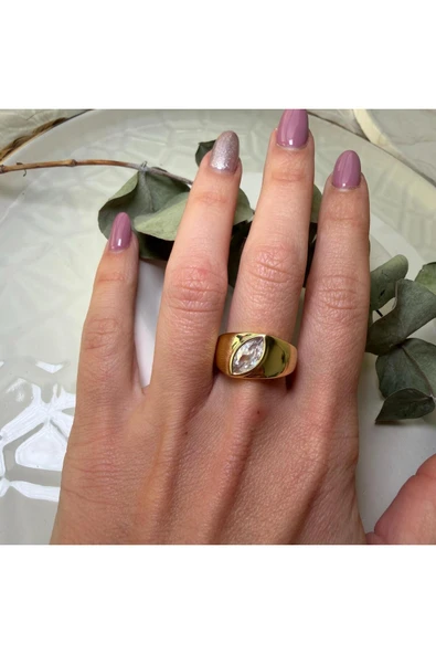 nesdesign Gömülü Markiz Taş Ayarlanabilir Gold Yüzük - Resim 2