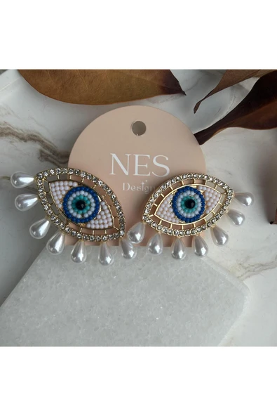 nesdesign Boncuk İşlemeli İncili Göz Küpe ürün görseli 1