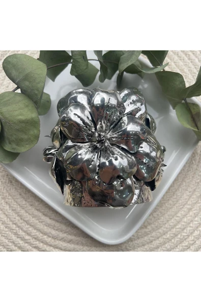 nesdesign ZR Çiçek Desenli Gümüş Renk Bileklik - Resim 2