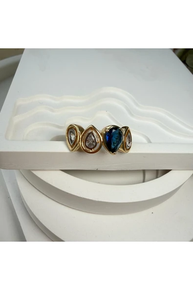 nesdesign Mavi Ters Düz Damla Motifli Ayarlanabilir Yüzük ürün görseli 1