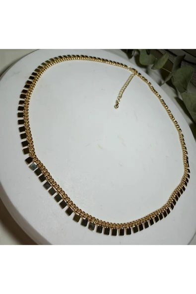 nesdesign Altın Kaplama Kare Pullu Gold Zincir Kolye (45+5 cm) - Resim 3