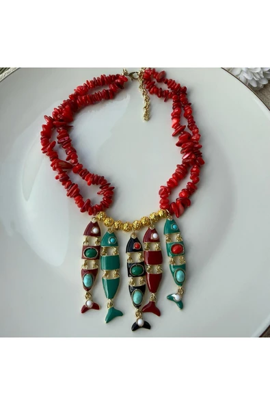 nesdesign ZR Kırmızı Mercan Balıklı Kolye ürün görseli 1