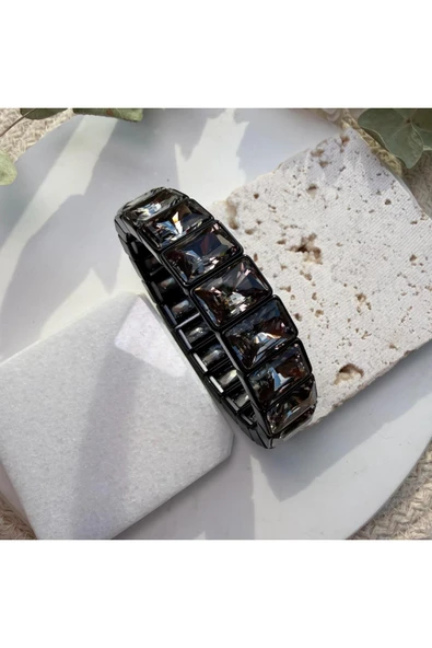 nesdesign Siyah Dikdörtgen Taşlı Lastik Bilezik ürün görseli 1