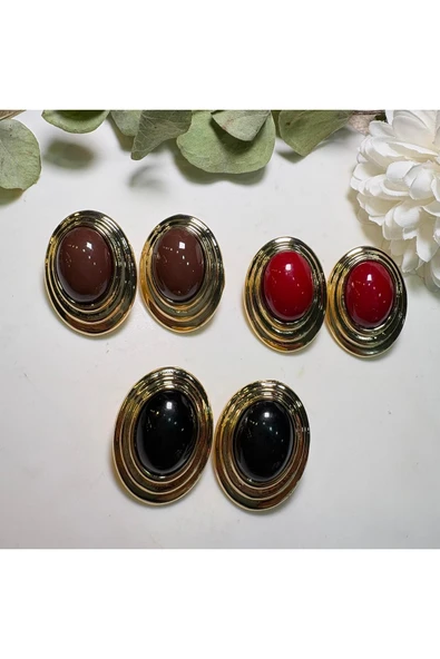 nesdesign Kahve Oval Gold Detay Küpe - Resim 2