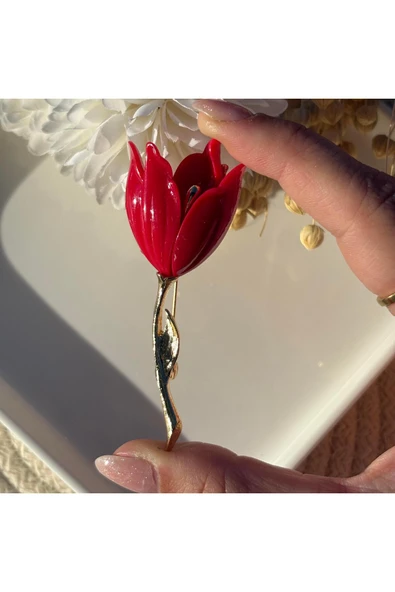 nesdesign Kırmızı Büyük Lale Broş ürün görseli 1