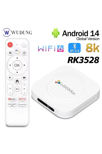 H96Max M1plus 8k Android 14.0 Tv Box 4gb 32gb Air Mouse Wifi6 Bt 5.4 Ethernet Sesli Komut Rk3528 ürün görseli 1