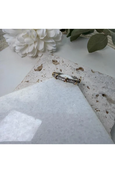 nesdesign X Detaylı Baget Taşlı Tamtur Yüzük - Resim 2