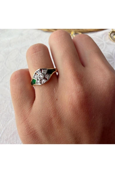 nesdesign Yeşil Mineli Taşlı Zarif Ayarlanabilir Yüzük - Resim 2