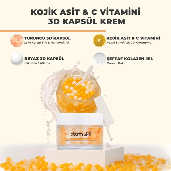 Dermokil Kojik Asit C Vitamini Leke Karşıtı Canlandırıcı 3D Kapsül Krem 50 ml - Resim 2