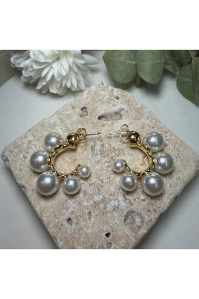 nesdesign Altın Kaplama İncili Halka Küpe - Resim 2