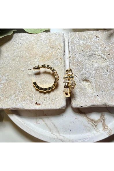 nesdesign Çelik Taşlı Yılan Küpe (Gold) - Resim 2