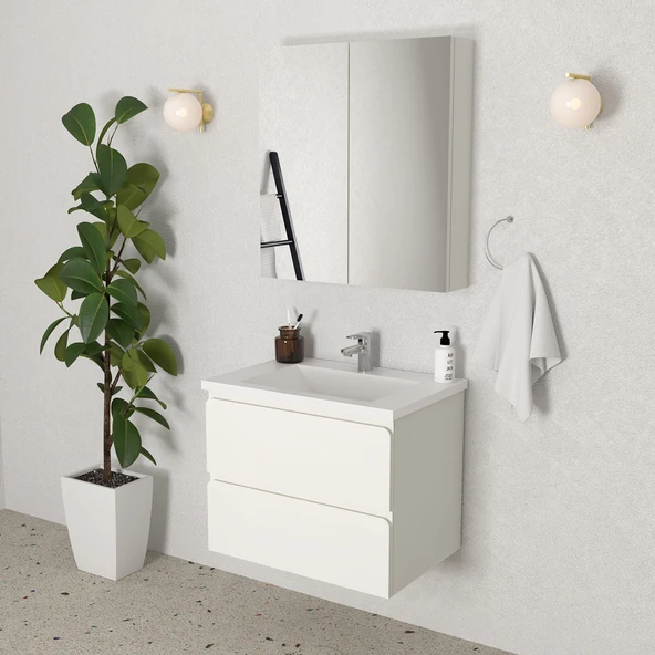 Teta Home Granada 65 cm MDF Gövde Membran Kapak Banyo Dolabı Seti  Beyaz ürün görseli 1