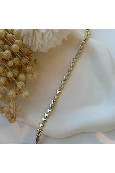 nesdesign 14K Özel Seri Üçgen Model Yarı Taş Bileklik (17+2 cm) ürün görseli 1