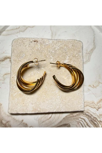 nesdesign Çelik Gold Kıvrımlı Çoklu Yarım Halka Küpe - Resim 2