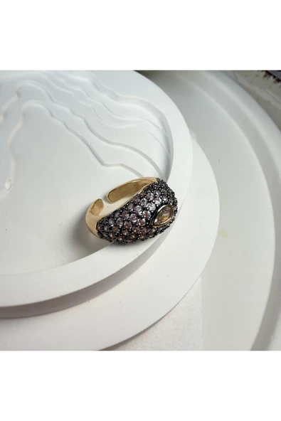 nesdesign Gri Tırnaklı Damla Motifli Bombeli Ayarlanabilir Yüzük - Resim 2