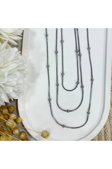 nesdesign Çelik Üçlü Minik Toplu Zincir Kolye ürün görseli 1