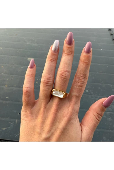 nesdesign Çelik Dikdörtgen Sedefli Ayarlanabilir Yüzük ürün görseli 1