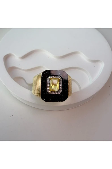 nesdesign Sarı Baget Taşlı Siyah Plaka Ayarlanabilir Yüzük ürün görseli 1