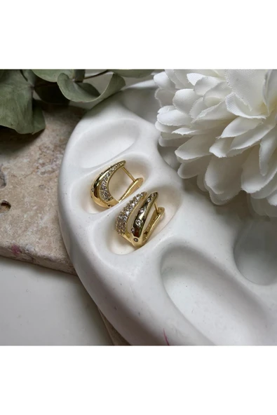 nesdesign 14K Özel Seri Gömülü Taşlı İkili Çubuk Model Küpe - Resim 2