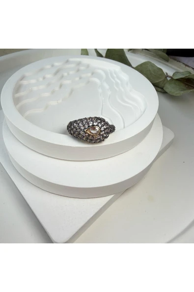 nesdesign Gri Tırnaklı Damla Motifli Bombeli Ayarlanabilir Yüzük ürün görseli 1