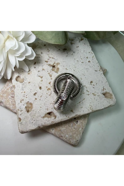 nesdesign 14K Özel Seri Ortası Taşlı Boru Model Halka Küpe (Gümüş Renk) - Resim 2