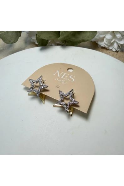 nesdesign Yıldız Arkası Gold Küpe - Resim 3