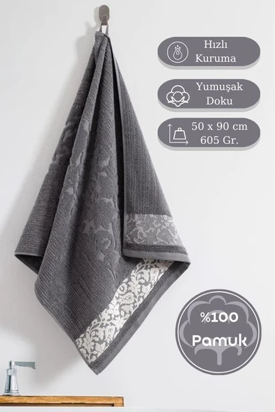Pamuk Tekli Havlu Jakarlı Karna Premıum Sıbell - 50 x 90 - Resim 5