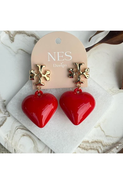 nesdesign Kırmızı Kalpli Marka Küpe ürün görseli 1