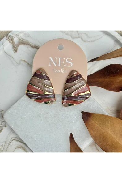 nesdesign Üçgen Gold Detaylı Kahverengi Küpe ürün görseli 1