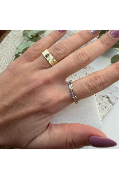 nesdesign X Detaylı Baget Taşlı Tamtur Yüzük - Resim 3