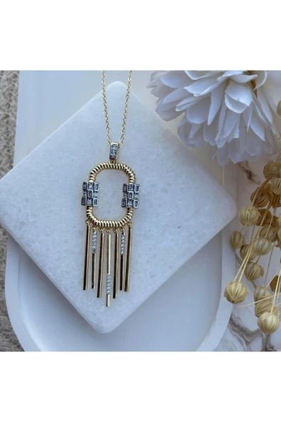 nesdesign Altın Kaplama Ucu Sallantılı Taşlı Zarif Kolye (50 cm) ürün görseli 1