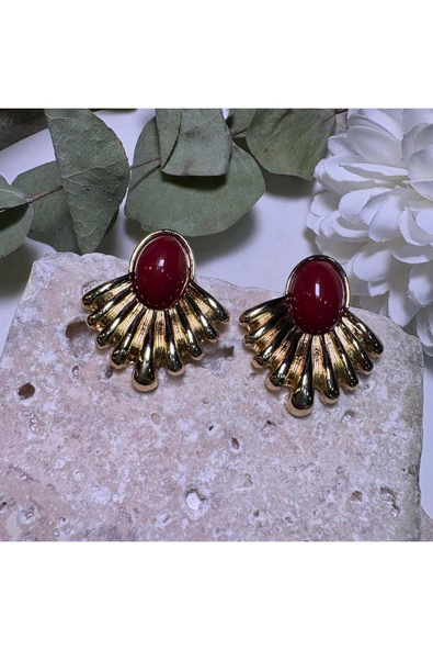 nesdesign Bordo Minimal Gold Vintage Küpe ürün görseli 1