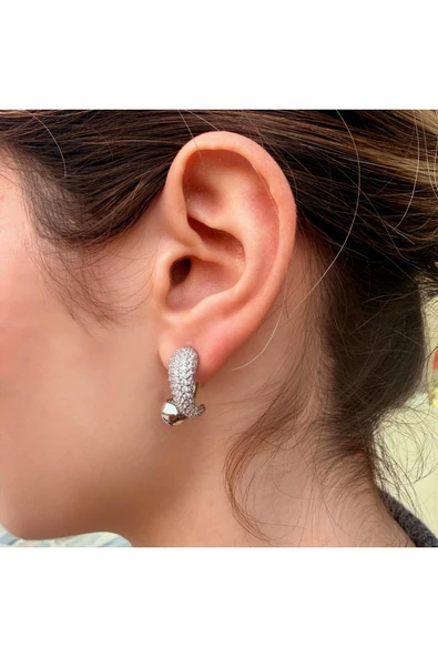 nesdesign Arkadan takmalı Taşlı Dalga Model Küpe ürün görseli 1