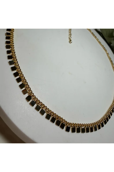 nesdesign Altın Kaplama Kare Pullu Gold Zincir Kolye (45+5 cm) ürün görseli 1
