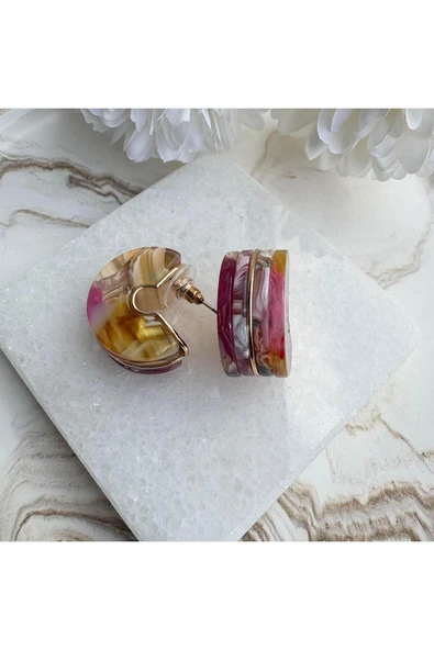 nesdesign Altın Detaylı Renkli Mineli C Küpe - Resim 2