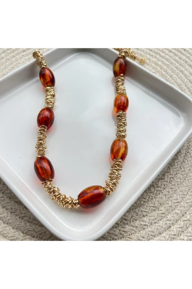 nesdesign MNG Kahverengi Akrilik Gold kolye ürün görseli 1