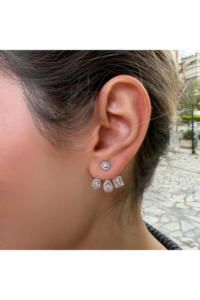 nesdesign Arkadan takmalı Ayarlanabilir Üç Kesim Taşlı Küpe ürün görseli 1