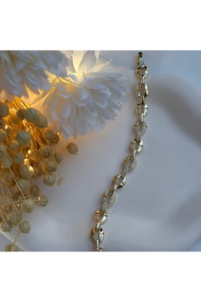 nesdesign Kahve Çekirdeği Taşlı Gold Şık Bileklik (17+2 cm) ürün görseli 1