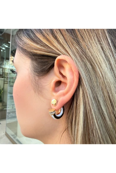 nesdesign Siyah Beyaz Boru Küpe - Resim 2