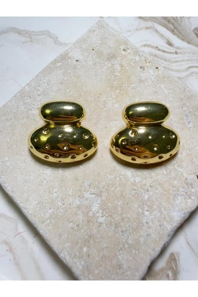 nesdesign Çelik Gömme Taşlı Plaka Gold Küpe ürün görseli 1