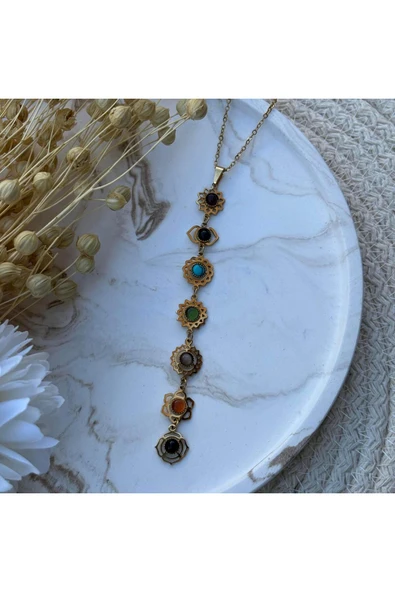 nesdesign Renkli Taşlı Etnik Desen Y Kolye (45 cm) - Resim 2